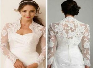 Elegante op maat gemaakte kantapplicaties met lange mouwen, witte bruidsjas, bruiloftsbolero, schouderophalend Cape9918156