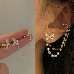 Elegante schattige strass Butterfly Stud -oorbellen voor vrouwen Girls Fashion Metal Chain Boucle D'Oreille sieraden geschenken