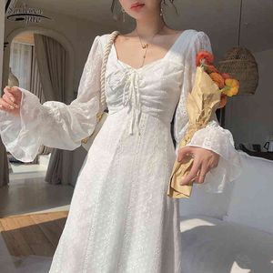 Design élégant robe en mousseline de soie à manches longues fête française Midi Vintage fée femmes décontracté vêtements pour femmes automne 14278 210521