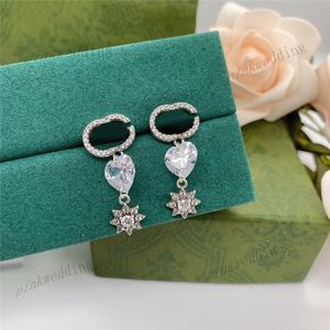 Elegant Design Oorbellen Hart Crystal Charm Mode Simple Sun Pattern Stud Dames Zilveren Letter Oor Hanger