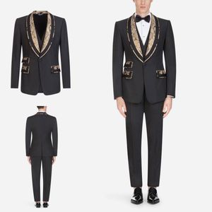 Elegant Design Three Pieces (Blazer+Pant+Vest) Business Men Suits With Shawl Lapel One Button Wedding Bridegroom Tuxedos For Sale