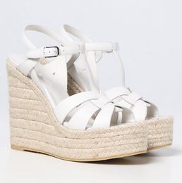 Design élégant Femmes Hommage Sandales Chaussures En Cuir De Veau Bride À La Cheville Corde Tissée Espadrilles Compensées Sangle Croisée Tressée Robe De Soirée Dame Confort Marche EU35-43