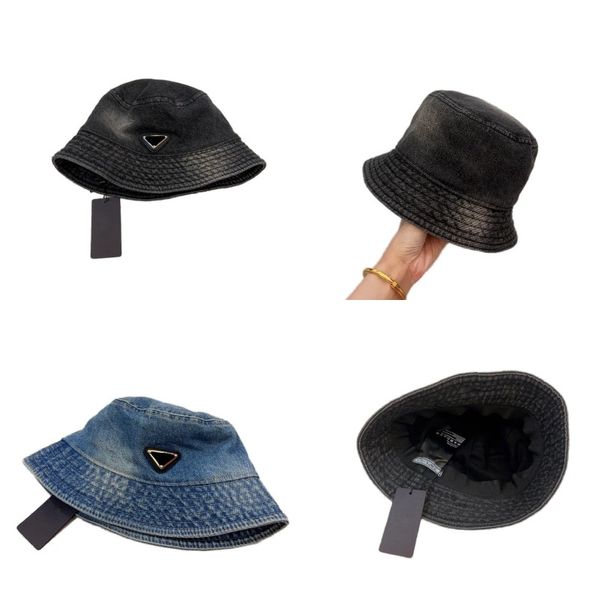 Chapeau de seau de créateur élégant pour homme, protection solaire, accessoires de mode, chapeau d'été de luxe, triangle emblématique en métal, casquette à large bord, denim ga0134 C4