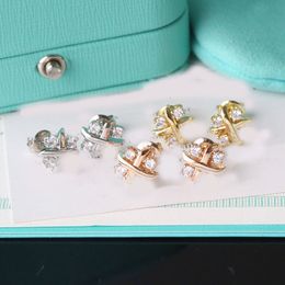 Elegante diamanten oorsteker S925 sterling zilveren oorbellen luxe merkontwerper vrouwen kristal T goud verzilverd charme oorbellen mode-sieraden accessoires cadeau