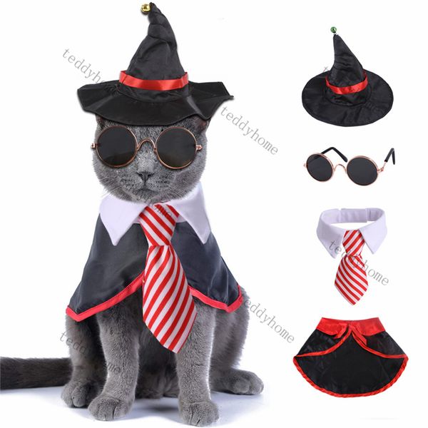 Élégants rayures de vêtements pour chiens attaches gentleman mince creux animal de compagnie beau costume chat halloween cloaks costume de style britannique