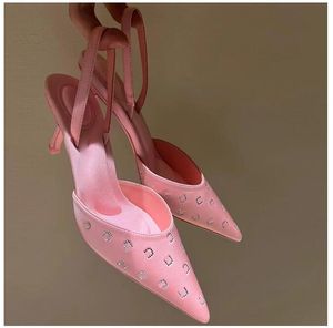 Chaussures habillées élégantes strass talon haut dos sandales d'air satin rose femmes designer mode banquet chaussure de haute qualité chaussures d'usine slingbacks 01