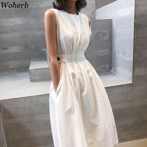 Elegante jurk vrouwen zomer koreaanse kleding nieuwe collectie zoete witte vestidos office dame hoge taille slim fit jurken 92924 210417