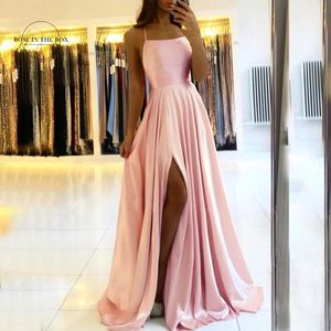 Elegante Dusty Rose Lange Prom Jurken Voor Vrouwen 2023 Sexy Backless Zijsplit Halter Satijn Avondfeest Jurken Vestidos De Gala 240227