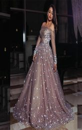 Elegante Elie Saab lange mouw tule formele avondjurken kralen feestjurken Arabische prom -jurk maxi draag een lijn 20208214986