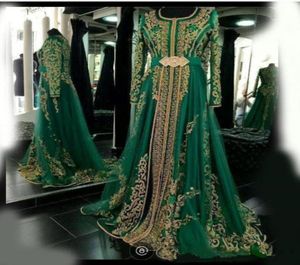 Elegantes vestidos de noche formales musulmanes de color verde esmeralda una línea de mangas largas Dubai Dubai Turkish Prom Dress Gowns Marrocca8395841