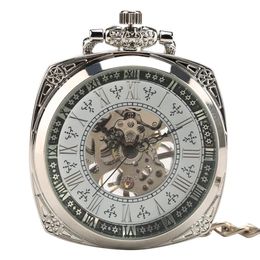 Élégant gravure du vent de main mécanique de poche chaîne de surveillance de la chaîne de poche de poche de style vintage montres créatives hommes accessoires accessoires cadeaux 240327