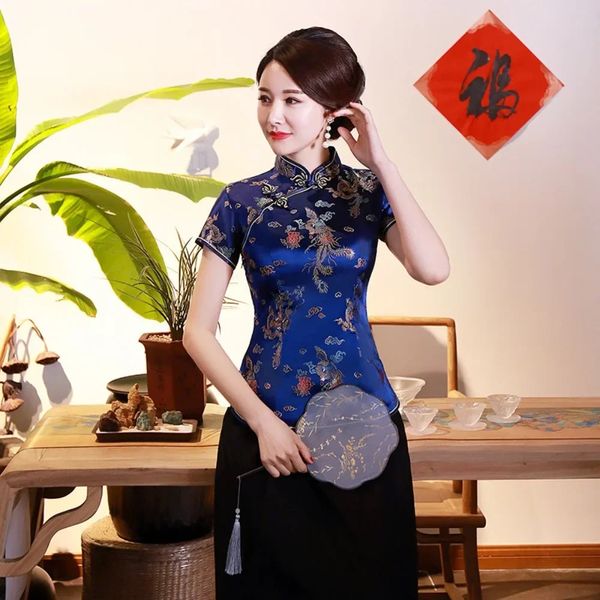 Élégant style ethnique streetwear Cheongsam Qipao Tees Vêtements de mode T-shirts Chemises vintage pour femmes Y2k Top Vêtements 240112