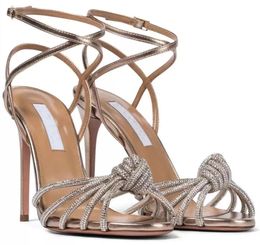 Élégante Soirée Aquazzus Celeste femmes Sandales Chaussures Femmes Talons Hauts Cristal Bretelles Sandalias Confort Marche Mariée Mariage EU35-43 BOX