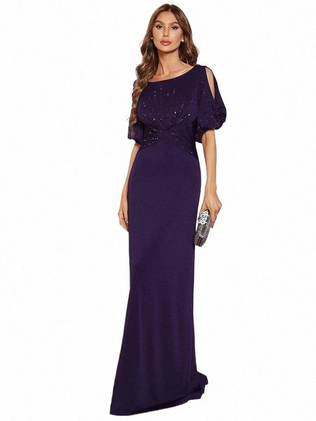 Robe de soirée élégante Lg A-ligne O-cou à manches courtes Robe de longueur au sol 2024 Ever Pretty de Purple Mermaid Prom Femmes Dr j3am #