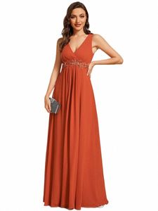 Vestido de noche elegante, apliques con cuello en V, apliques de mangas fruncidas 2024, siempre bonito de corte A, dama de honor naranja quemado dr 80se #