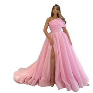 Elegante Avondjurken 2022 Met Dubai Formele Toga Party Prom Dress Arabisch Midden-Oosten Een Schouder Hoge Split Organza285c