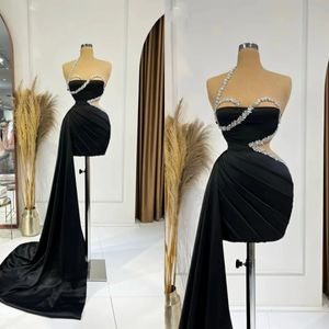 Elegante avondjurken Crystal Beading Prom -jurken Een schouder mouwloze korte feestjurk op maat gemaakte vestidos de noche