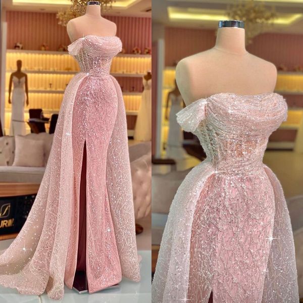 Robes de soirée élégantes robe de bal à paillettes avec jupes latérales fendues sur les épaules sirène robe de soirée formelle pour occasion spéciale