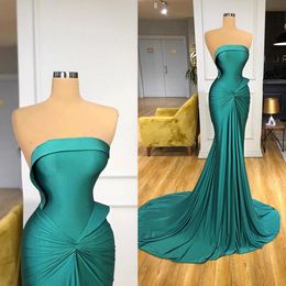 Elegante Avondjurken Sexy Strapless Kant Satijn Prom Jurken 2021 Custom Made Lace-Up Back Sweep Trein Speciale Gelegenheid Jurk