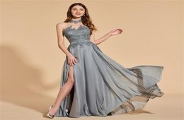 robes de soirée élégantes 2018 robes de bal en mousseline de soie grise robes personnalisées de demoiselle d039honneur longueur de plancher robes de mari2315141