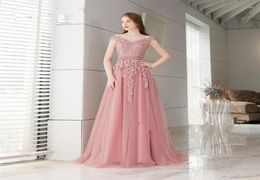 elegante avond formele jurken 2018 nieuwe roze tule a-lijn prom jurken custom robes de demoiselle d039honneur sweep train robes1600397