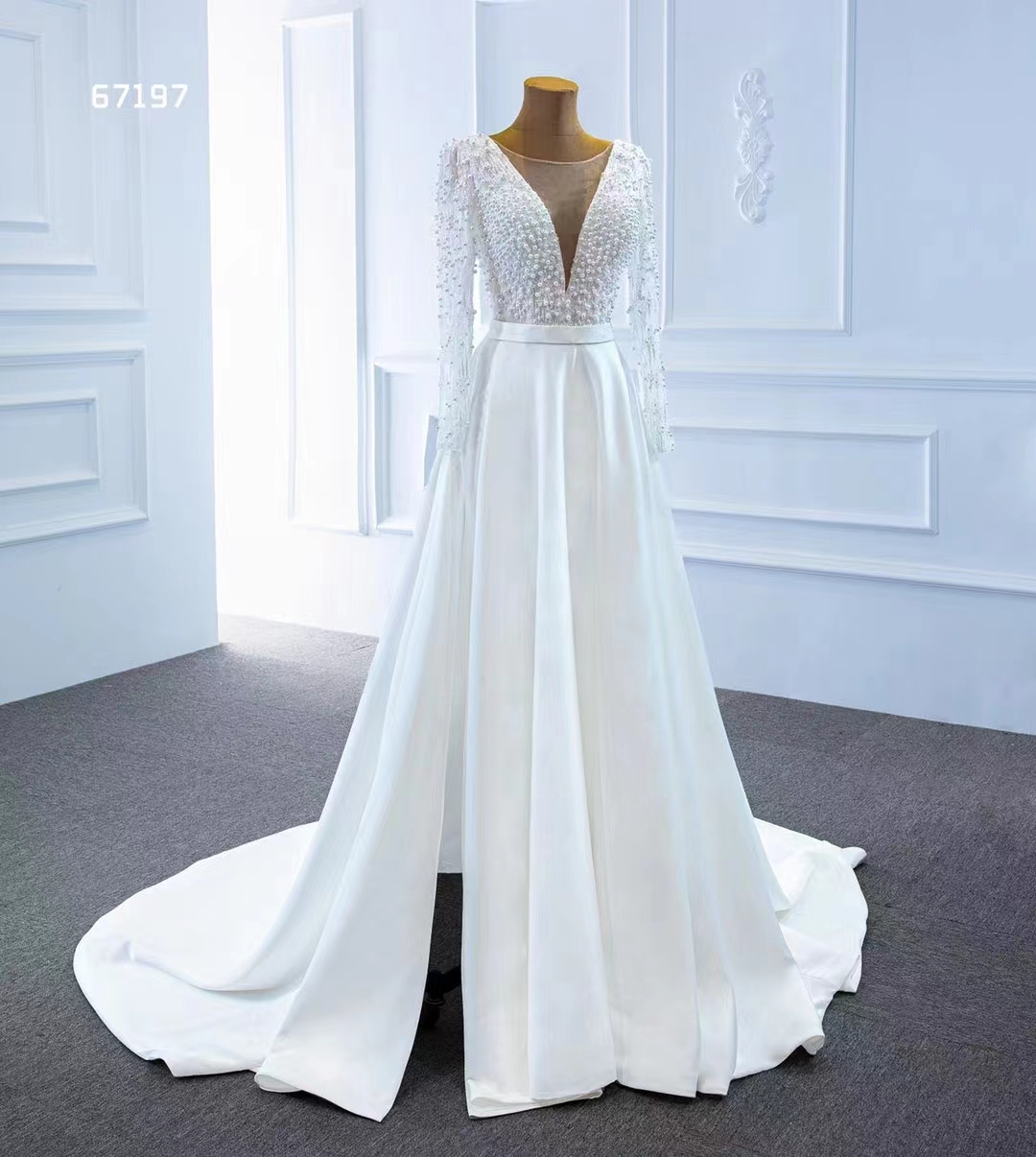 Elegant bröllopsklänningstyger pärlstav och paljetter brudklänningar SM67197