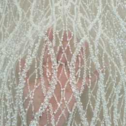 Tissu en dentelle à perles lourdes, élégant, à la mode, avec perles, largeur 130cm, robe de mariée, vente au mètre, 240320