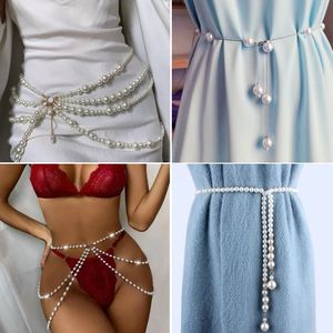 Mode élégante Imitation perles gland taille chaînes bijoux de corps chaîne de ventre pour les femmes accessoires de mariage de mariée ceinture 240110