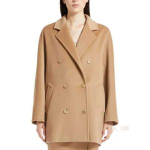 Elegante mode luxe designer jas Cashmere Coat Wol Blend Damesjas 101801 Series Korte vaste dameskamel met dubbele borsten Maxmaras