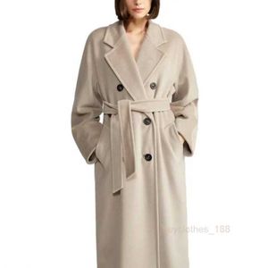 Elegante mode luxe designer jas Cashmere Coat Wol Blend damesjas 101801 klassieke dubbelzijdige wollen losse borsten jas dames licht beige maxmaras
