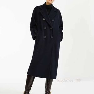 Elegant Fashion Designer Designer Coat Costilla de cachemira Cazo de lana Capa de mujer 101801 Cazón de lana suelta de lana de doble cara clásica Maxmaras azul