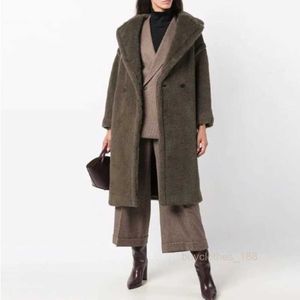 Elegante mode luxe designer jas kasjmere jas wol mix damesjas teddy alpaca zijden bontjas kaki groen voor vrouwen maxmaras