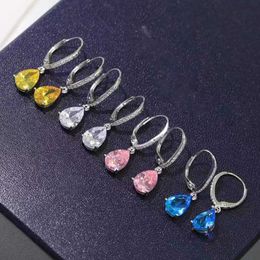 Pendientes de gota de agua de lujo para mujer, Topacio rosa y azul, plata de ley S925, joyería de marca clásica, fiesta fina 2022