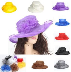 Elegante mode dameskerk hoeden voor vrouwen bloem hoed zomer gorras zon hoed bruiloft Kentucky Derby brede rand zee strandhoed