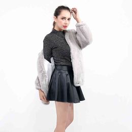 Elegante abrigo de piel sintética Mujeres Otoño Invierno Cálido Suave Falso Conejo Chaqueta de piel Mujer Peluche Abrigo Bolsillo Casual Outwear 211213