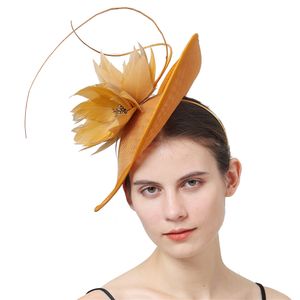 Elegante Feather Flower Boda Capas Cócteles Fascinadores Sombreros Royal Blue Millinery Accesorios para el cabello Derby