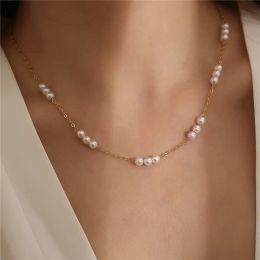 Elegante vrouwelijke witte parel choker sleutelbeen 14k geel gouden ketting mode festival sieraden geschenken