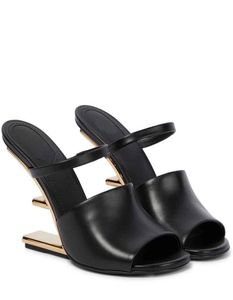 Elegante eerste dames sandalen schoenen nappa lederen naakt zwart wit open teen pumps goldcolored metaal fslingback lady mules b4291325