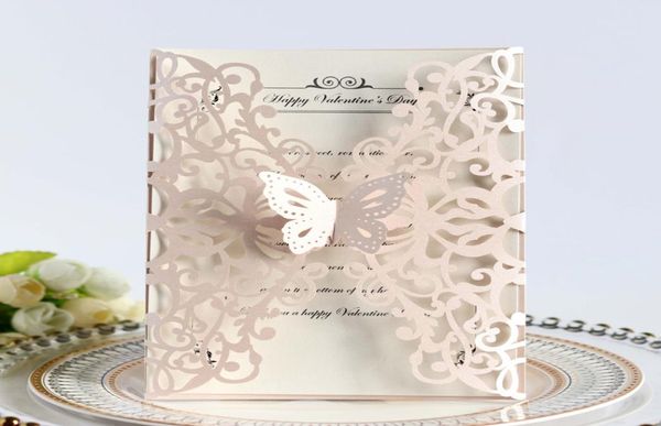 Invitaciones elegantes cortadas con láser de mariposa floral para boda despedida de soltera Quinceañera tarjeta de fiesta imprimible hueca de negocios matrimonio 1906396