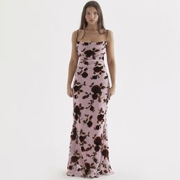 Elegante bloemenprint Backless Maxi-jurk voor vrouwen Nieuwe rekbaar mesh strapless veter-up vakantiefeest sexy lange jurk