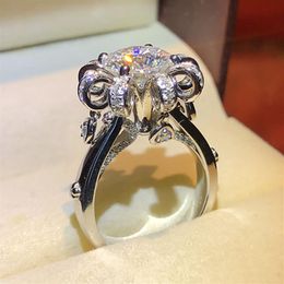 Elegante Bloem Kroon 1ct Lab Diamond Ring 925 sterling zilver Bijou Engagement Wedding band Ringen voor Vrouwen Bruids Partij Sieraden Y289O