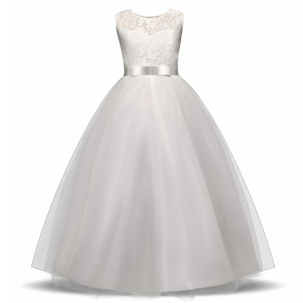 Élégante robe de demoiselle d'honneur adolescente blanche formelle robe de bal pour mariage enfants filles longues robes enfants vêtements nouveau tutu princesse 210331