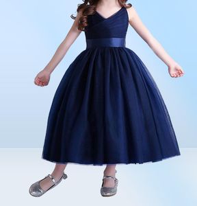 Elegante Bloem Meisjes Jurken Marineblauw Mouwloos Afstuderen Jurk Kinderen Bruiloft Baljurk Vestido5290001