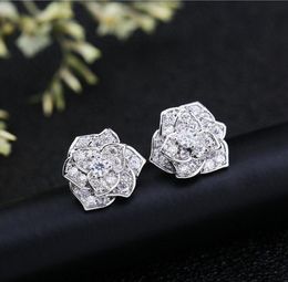 Elegant Flower Lab Diamond Stud Earring Real 925 Sterling Silver Jewelry 24K Gold Party Wedding Earrings For Women Bridal9962185