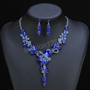 Elegante bloemvorm kristallen sieradensets voor vrouwen meisjes mode banket statement strass ketting oorbellen set