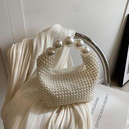 Elegante bolsa de perlas de tejido a mano retro francés para damas de honor y fiestas