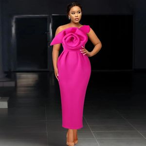 Élégant Fuchsia Gaine Soirée Robe De Bal 2023 Bretelles Fleurs Volants Robe De Fête D'anniversaire Formelle Avec Des Perles Africaine Robe De Soirée