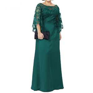 Elegante Geen Lange moeder van de bruid jurken vloer lengte plus size satijnen avondjurken kanten mouwen bruiloft gasten jurk bruidegom mom formal slijtage prom party