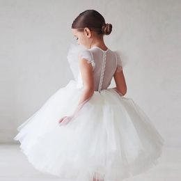 Élégant fille robe duveteuse fleur bébé cérémonie de mariage costume d'anniversaire tenues blanches 1ère communion tutu robe d'enfants de gala vêtements 240412