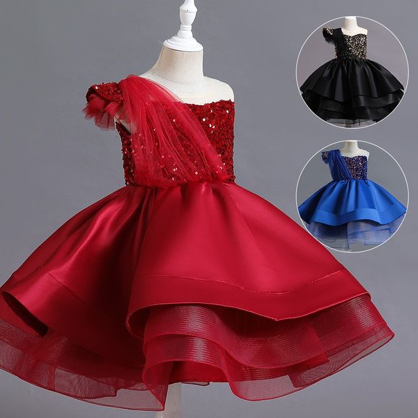 Élégante fille paillettes dentelle robe 1-10 ans enfants arc fête d'anniversaire bébé vêtements formel Costume de noël rouge nouvel an robe Vestido